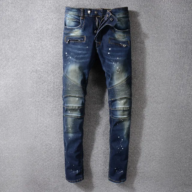 Balmain Moto-Style Paint-Splatter Distressed Slim Fit Jeans 15