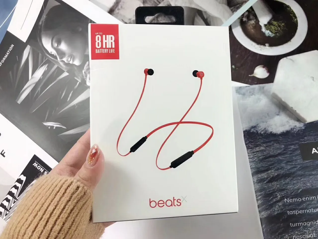 Beats X White Red Neckband Design Flexible Cable Sports Earphones 4