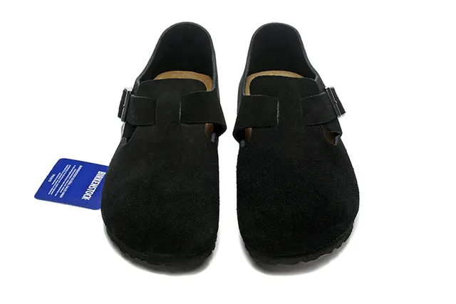 Birkenstock Arizona Noir Beige Daim Supérieur Fermeture Boucle Une Sangle Chaussures Casual 3