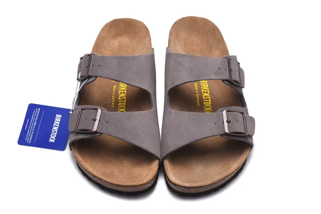 Birkenstock Arizona Sandales Gris Daim à Deux Brides Casual 3