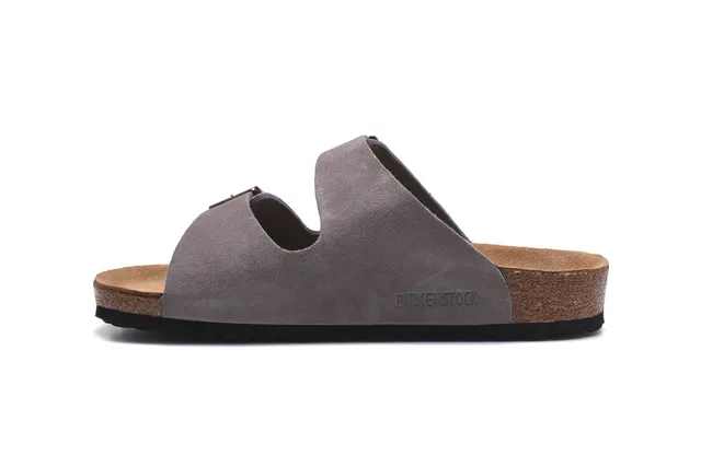 Birkenstock Arizona Sandales Gris Daim à Deux Brides Casual 4