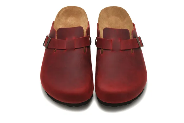 Birkenstock Red Black Leather Upper Buckle Strap Clog 2