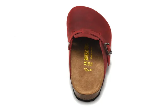 Birkenstock Red Black Leather Upper Buckle Strap Clog 3