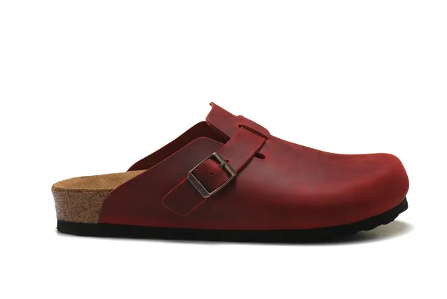 Birkenstock Red Black Leather Upper Buckle Strap Clog 4
