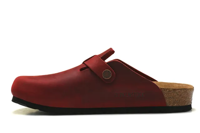 Birkenstock Red Black Leather Upper Buckle Strap Clog 5