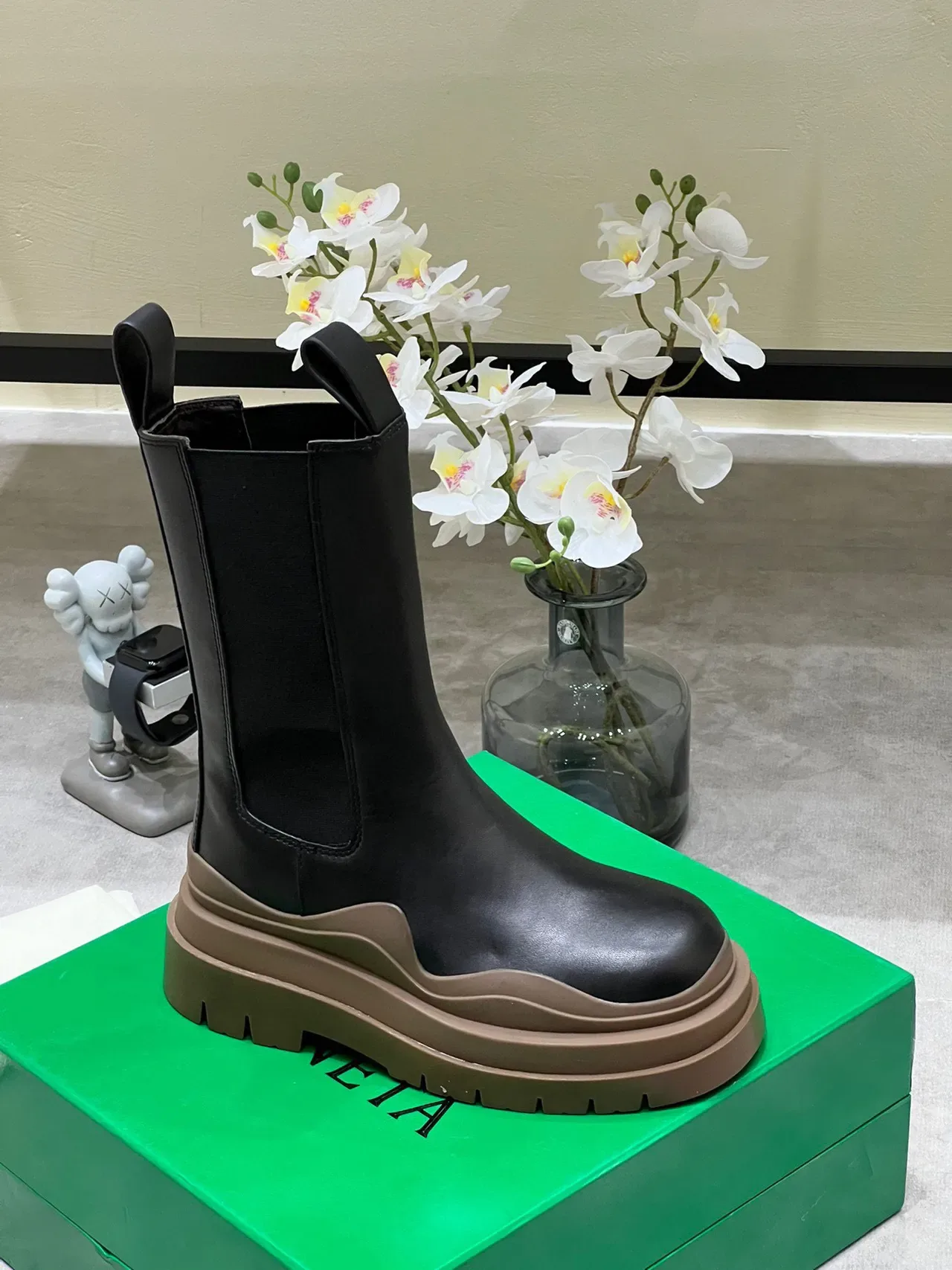 Bottega Veneta Andiamo Black and Tan Chunky Chelsea Ankle Boots 2
