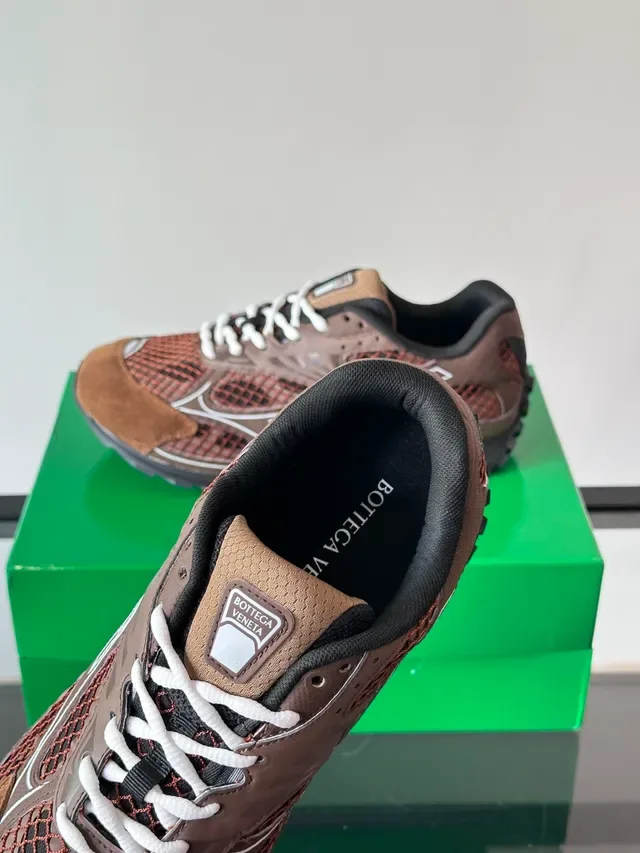 Bottega Veneta Andiamo Brown Black Mesh-Suede Hybrid Upper White Piping Detail Sneakers 3
