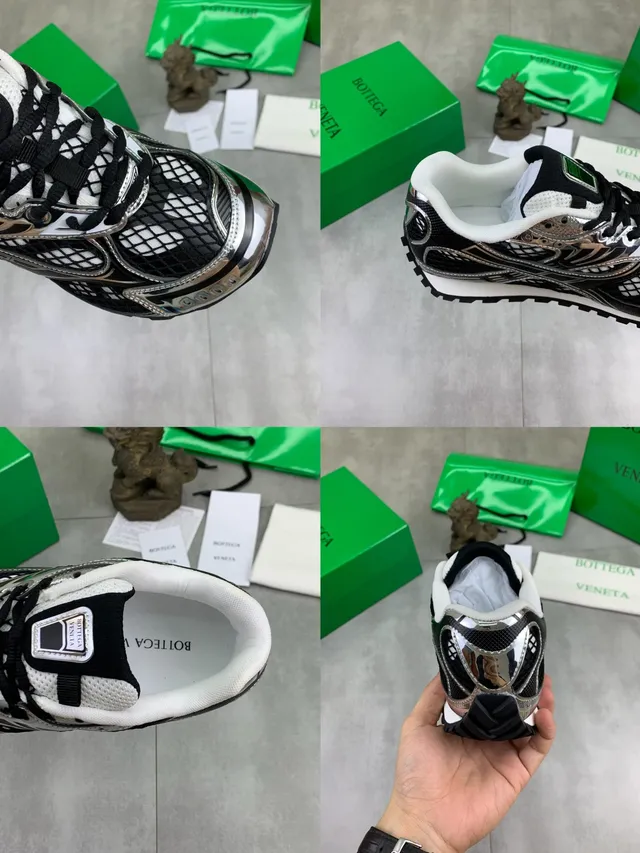 Bottega Veneta Baskets Lifestyle en Maille Métallique Noire et Argent 2