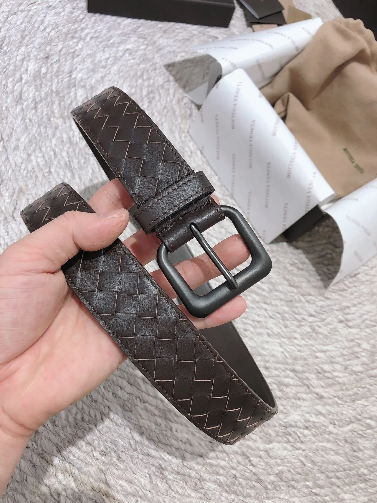 Bottega Veneta كاسيت منسوج جلد بني حزام 2