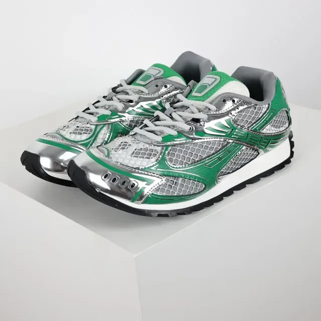 Bottega Veneta Green and Silver Mesh Runner Sneakers 2