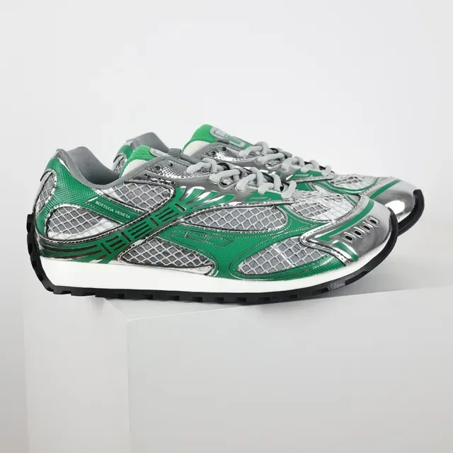 Bottega Veneta Green and Silver Mesh Runner Sneakers 3
