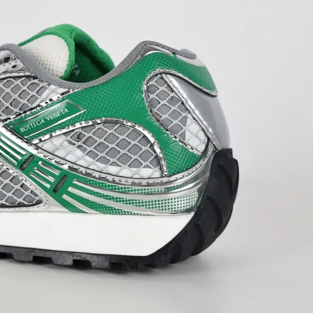 Bottega Veneta Green and Silver Mesh Runner Sneakers 4