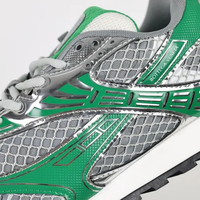 Bottega Veneta Green and Silver Mesh Runner Sneakers 6