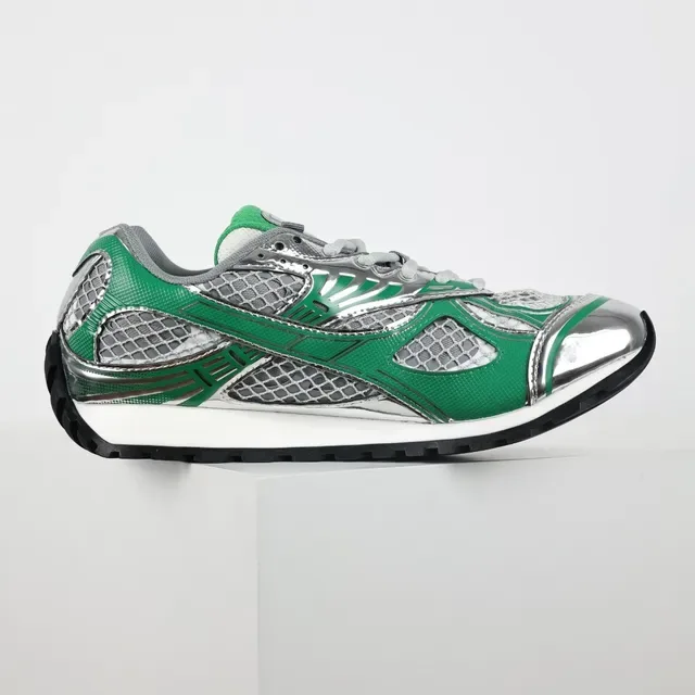 Bottega Veneta Green and Silver Mesh Runner Sneakers 7