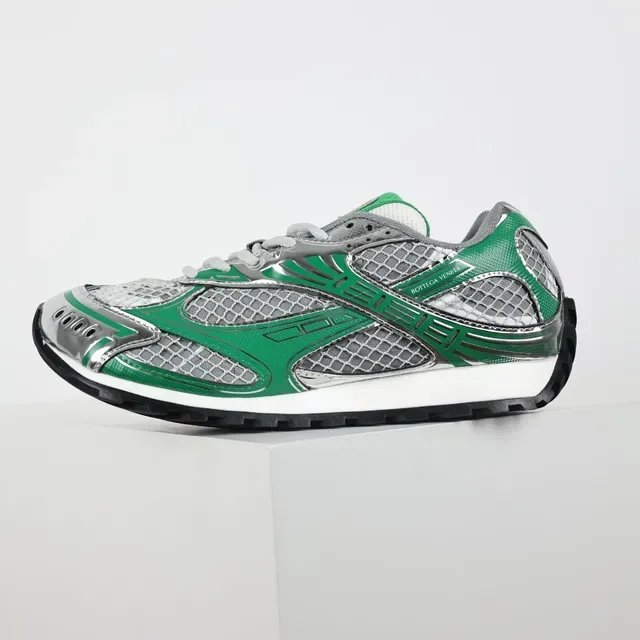 Bottega Veneta Green and Silver Mesh Runner Sneakers 9