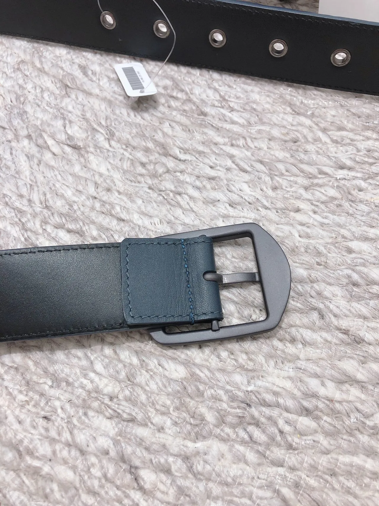 Bottega Veneta Intrecciato Belt Blue Black Woven Matte Rectangular Buckle Leather Belt 3