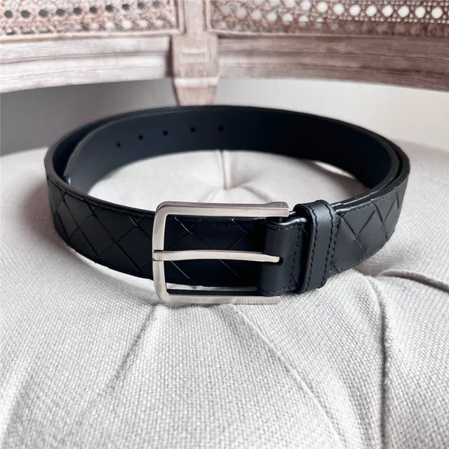 Bottega Veneta Intrecciato Cinturón de cuero negro trenzado mate con hebilla 6