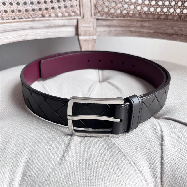 Bottega Veneta Intrecciato Cinturón de cuero negro trenzado mate con hebilla 12