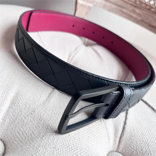 Bottega Veneta Intrecciato Cinturón de cuero negro trenzado mate con hebilla 23