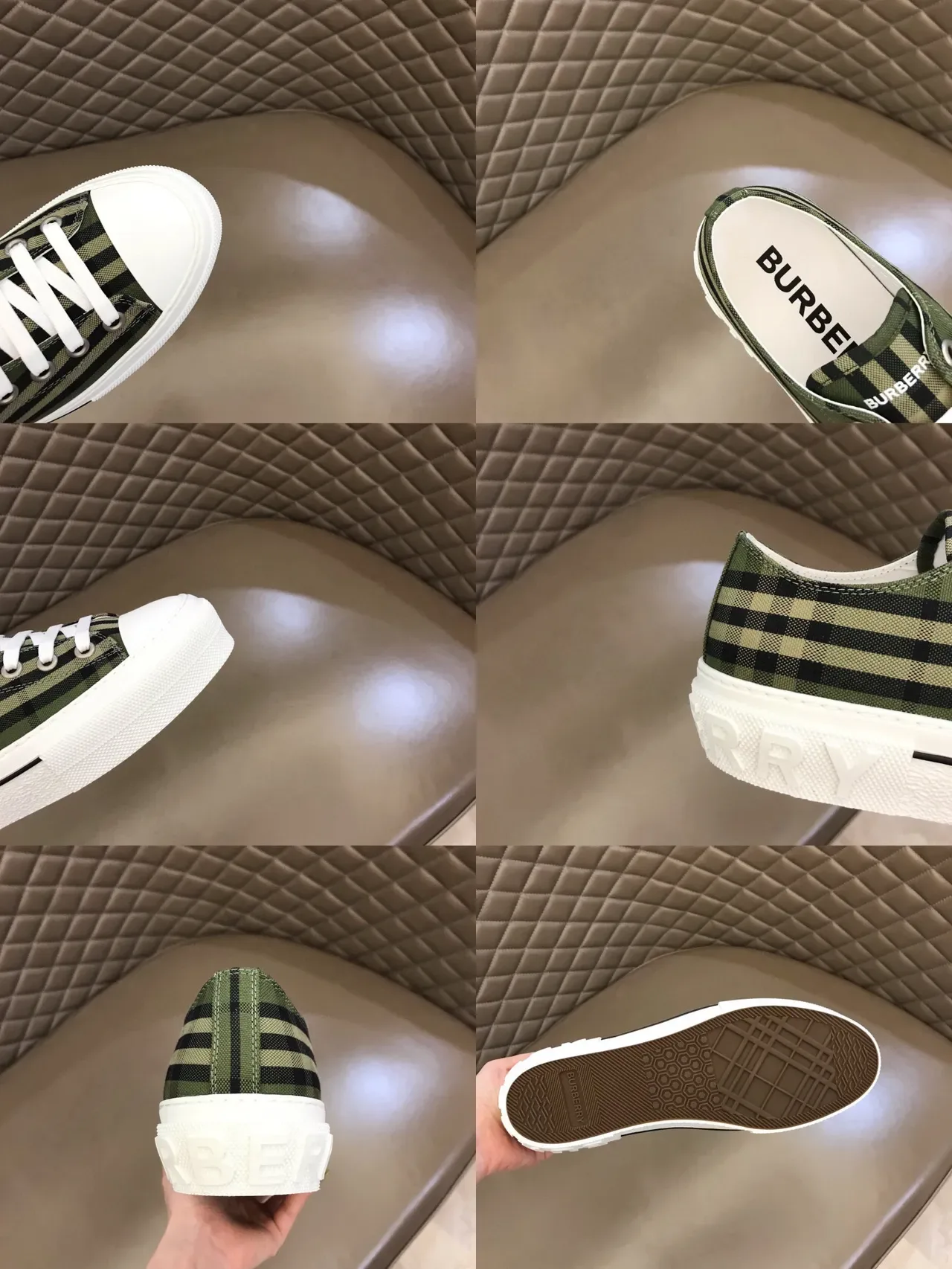 Burberry Army Green Black Plaid Canvas Platform Sole Lifestyle Sneakers 2