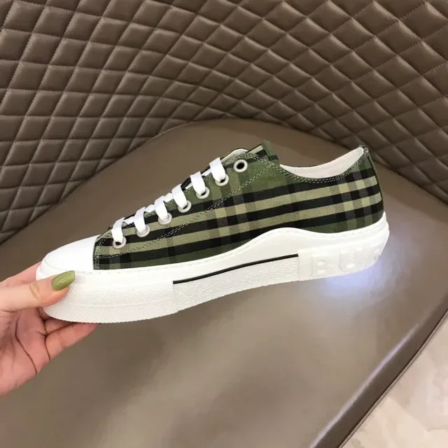 Burberry Army Green Black Plaid Canvas Platform Sole Lifestyle Sneakers 3