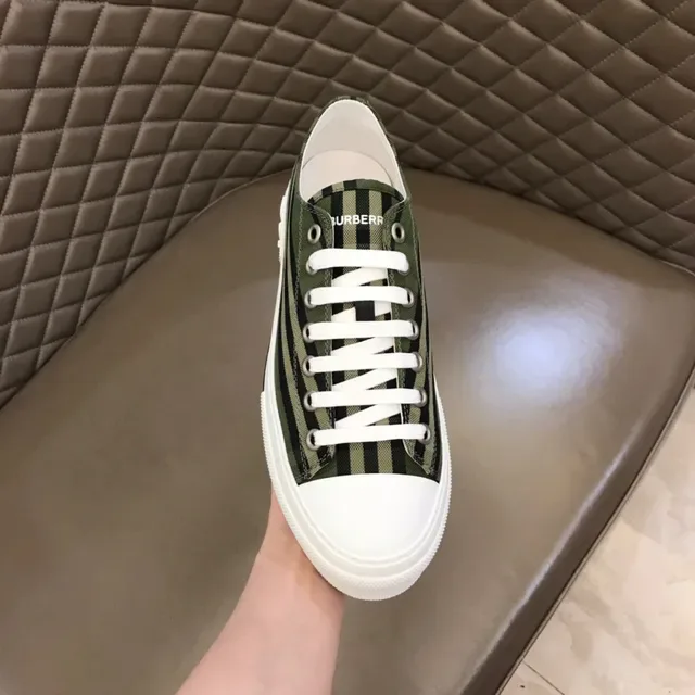 Burberry Army Green Black Plaid Canvas Platform Sole Lifestyle Sneakers 4
