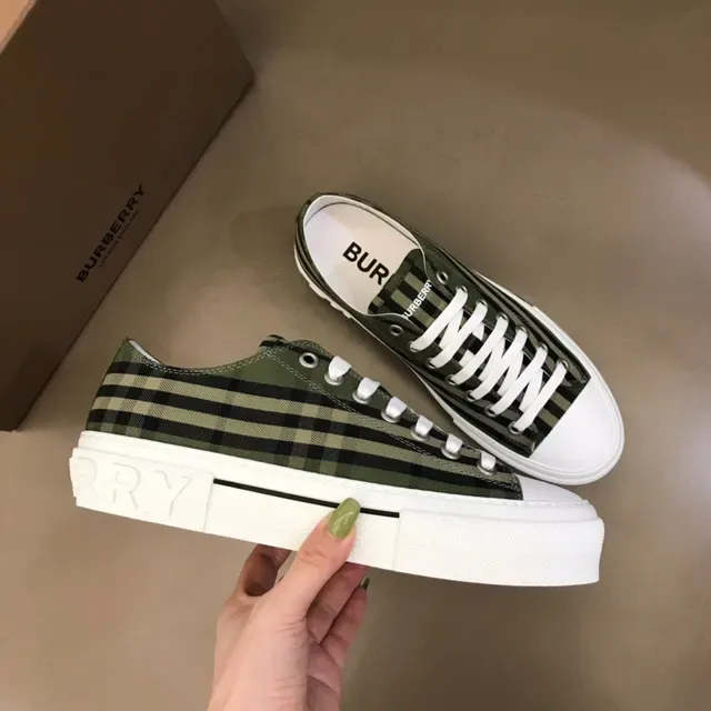 Burberry Army Green Black Plaid Canvas Platform Sole Lifestyle Sneakers 6