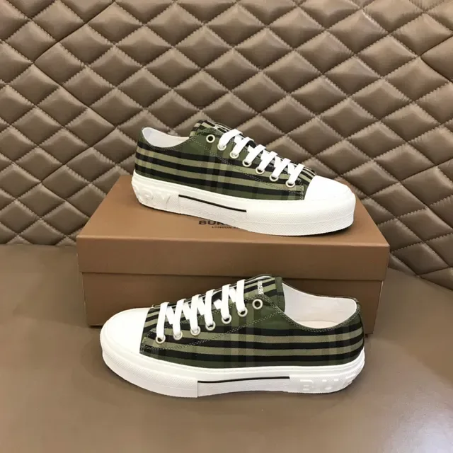 Burberry Army Green Black Plaid Canvas Platform Sole Lifestyle Sneakers 7