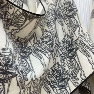 Burberry Beige Black Printed Motif Border Trim Shawl