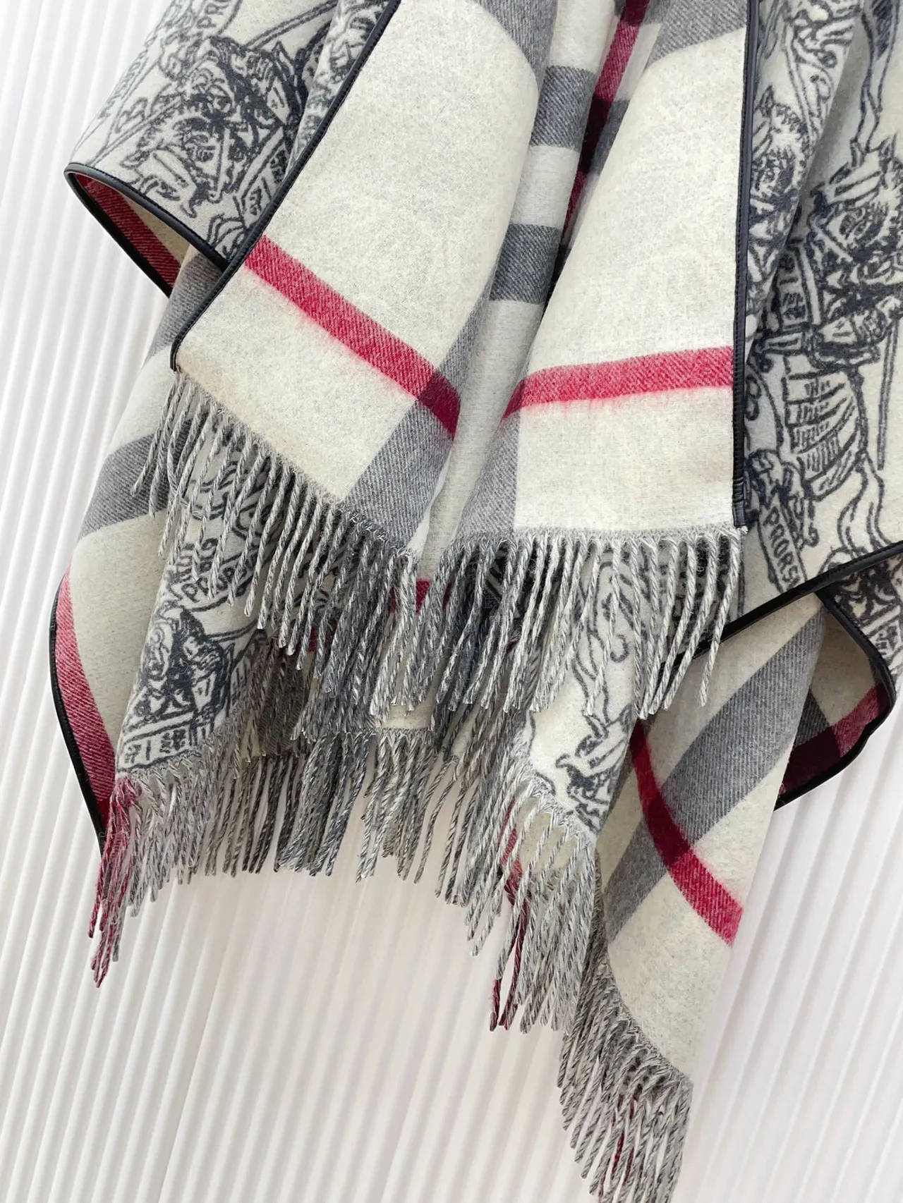 Burberry Beige Noir Imprimé Motif Bordure Trim Châle 9