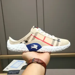 Burberry Beige Blue House Check Upper Suede Overlays Lifestyle Sneakers