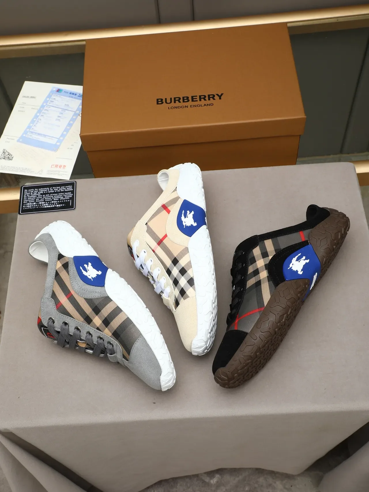 Burberry Beige Blue House Check Upper Suede Overlays Lifestyle Sneakers 2