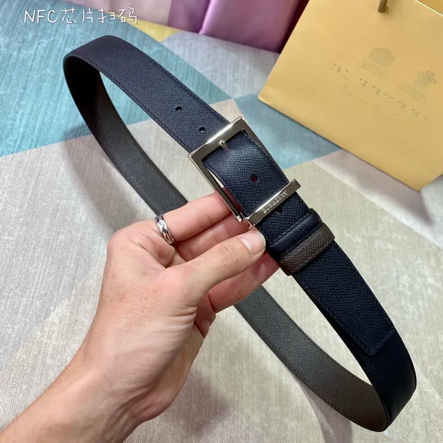 Burberry 黑色棕色纹理粒面可逆双耳扣皮带 3