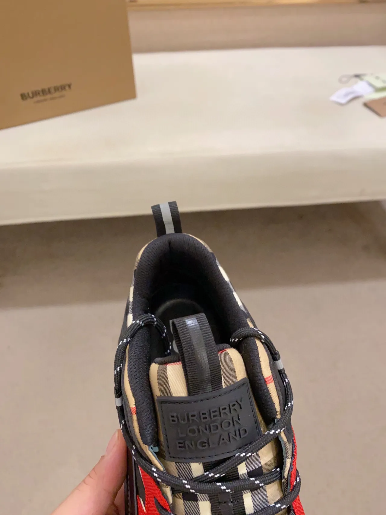Burberry Black Red Sole Check-Pattern Heel Chunky Sneakers 8