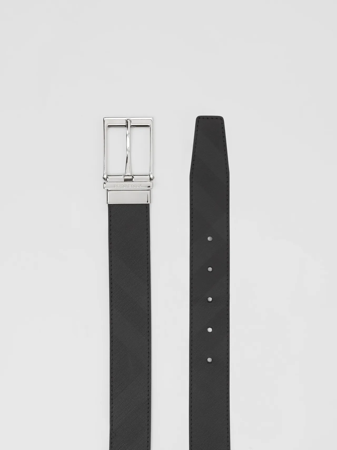 Burberry Black Silver Reversible Textured Leather Belt 3