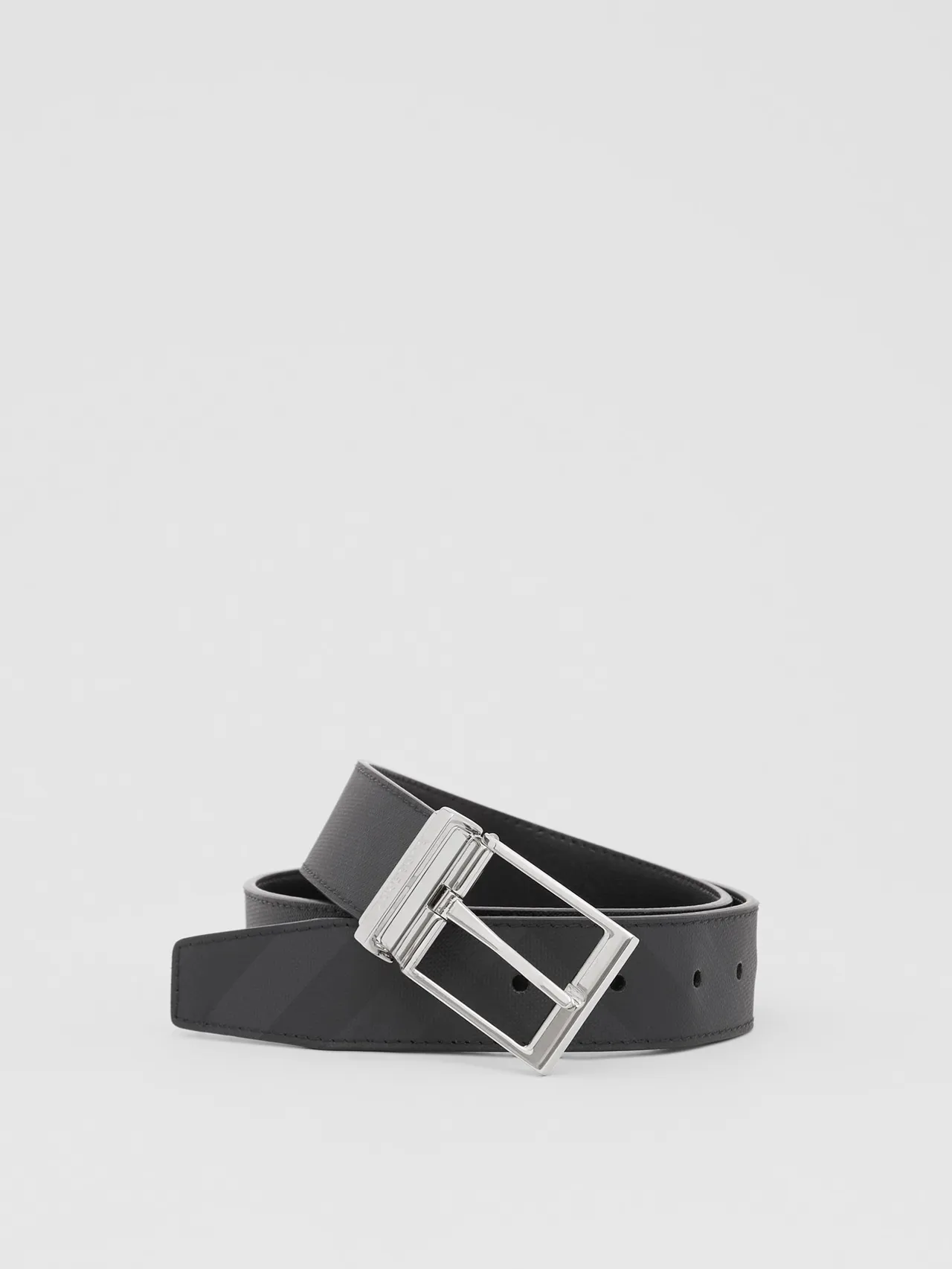 Burberry Black Silver Reversible Textured Leather Belt 4