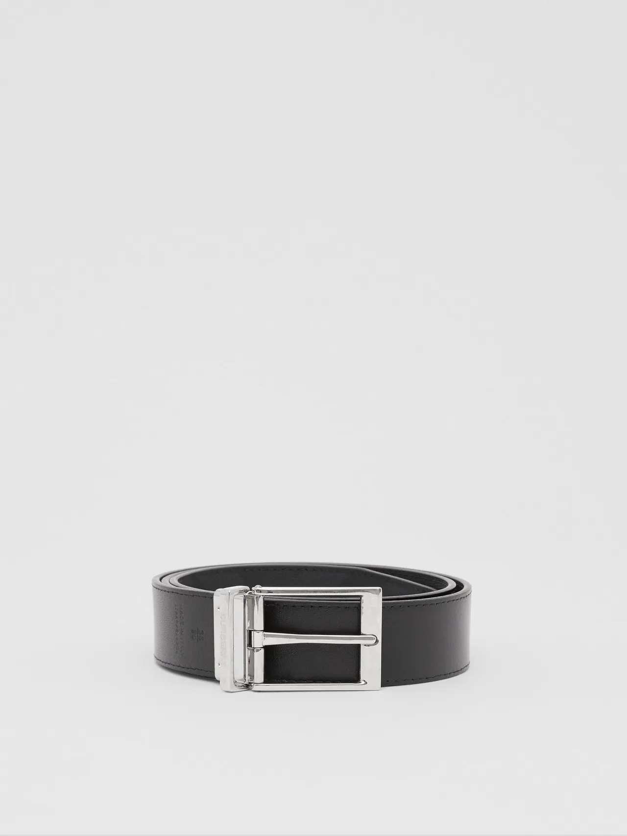 Burberry Black Silver Reversible Textured Leather Belt 6