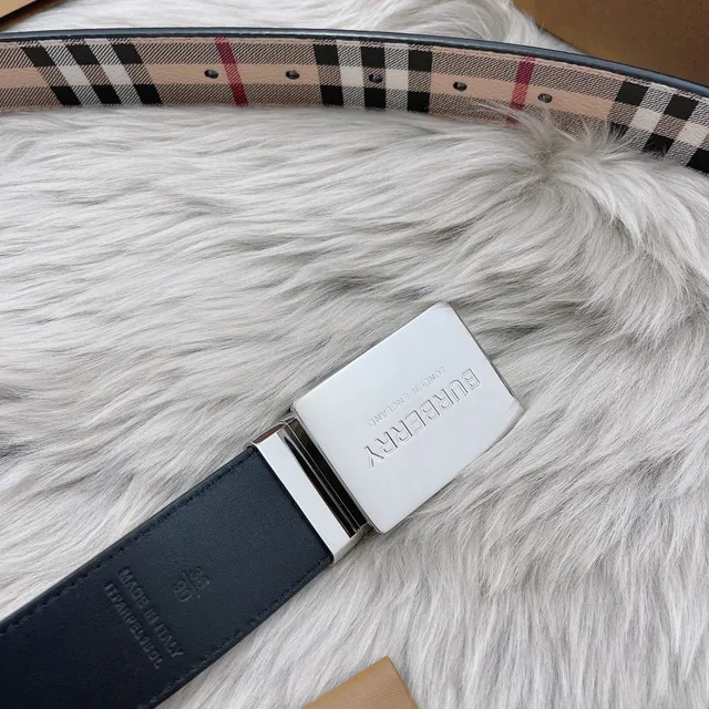 Burberry Black Silver Smooth Rectangular Buckle Leather Belt 4