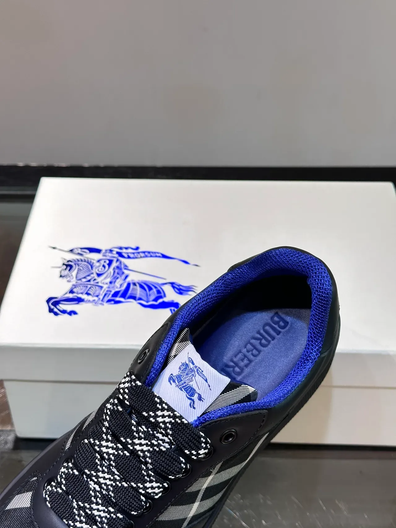 Burberry Check-Panel Black and Blue Lifestyle Sneakers 4