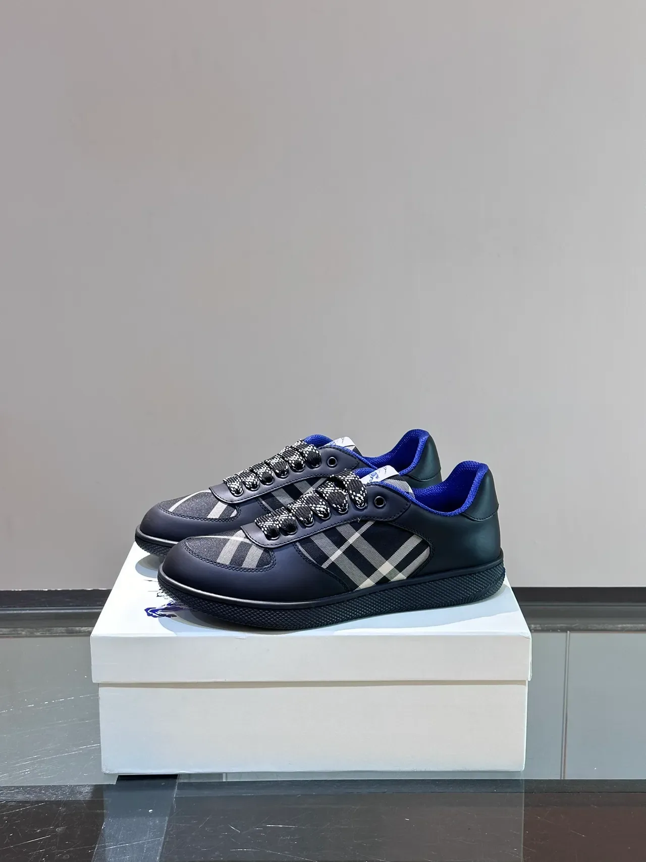 Burberry Check-Panel Black and Blue Lifestyle Sneakers 5