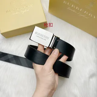 Burberry Gun Buckle काला चाँदी आयताकार चिकना त्वचा की पट्टी