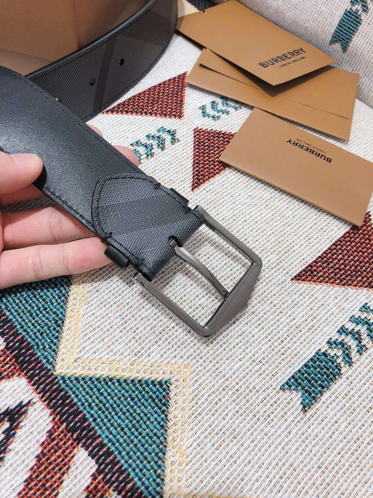Burberry Knight Gray Check Leather Belt 5