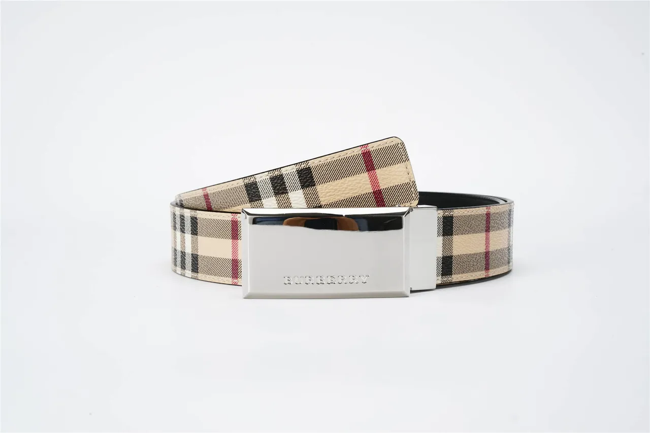Burberry Knight Haymarket Check cinto de couro bege 3