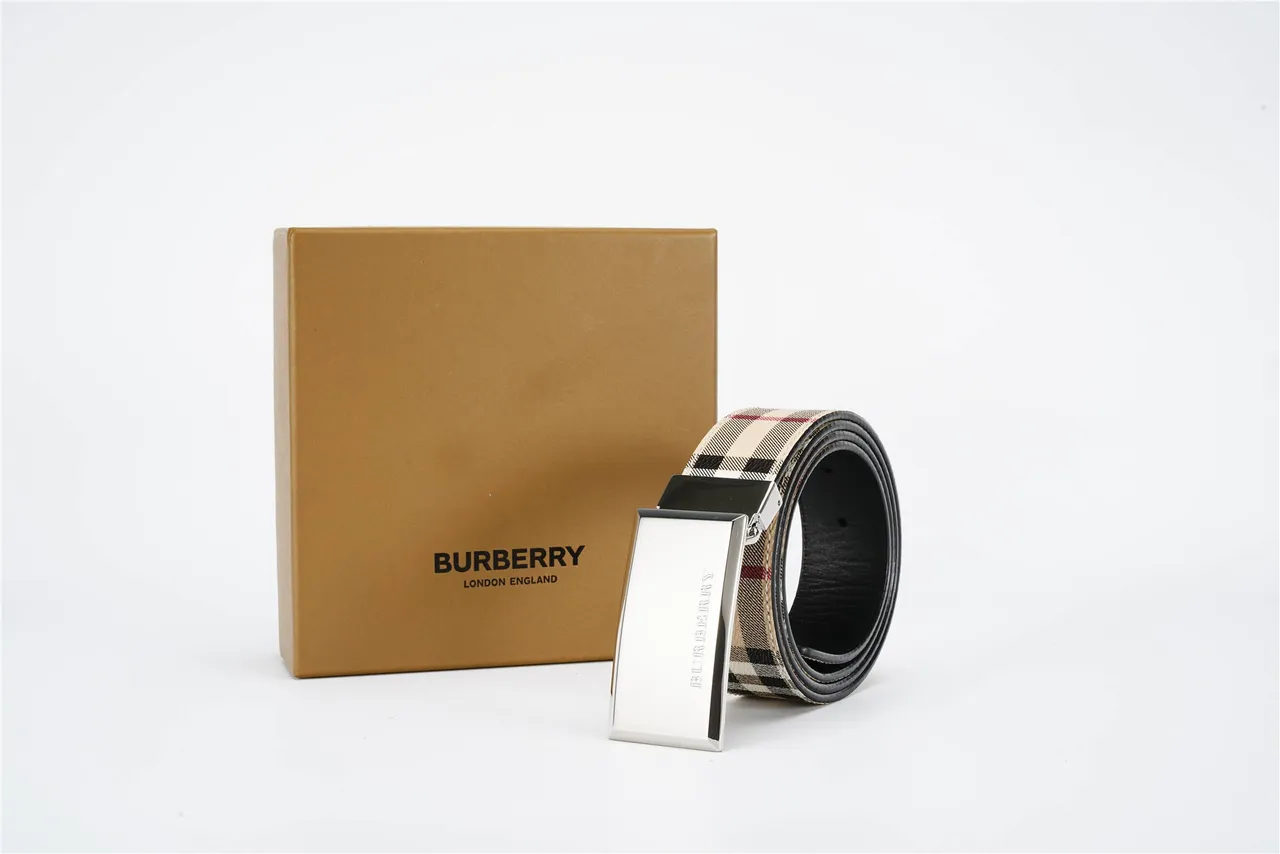 Burberry Knight Haymarket Check cinto de couro bege 6