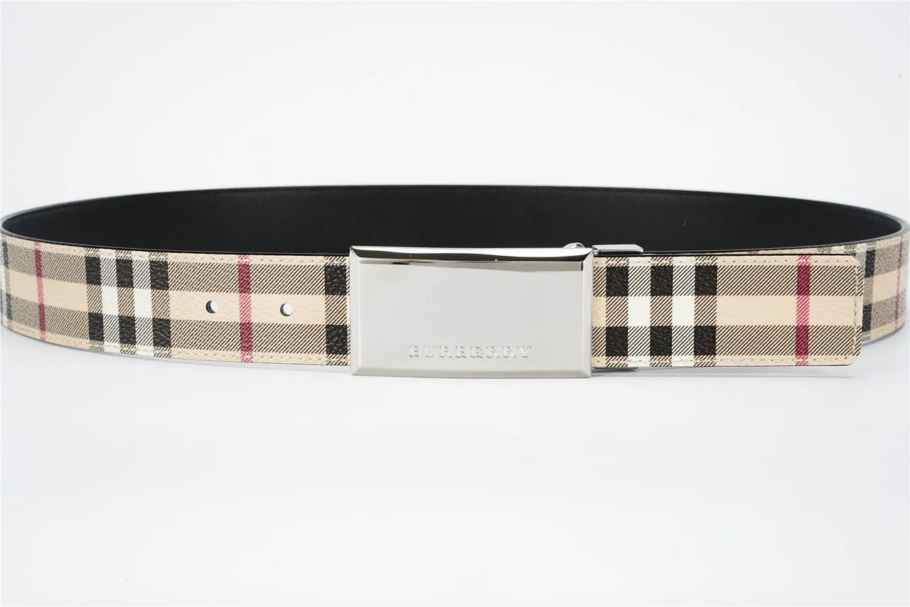 Burberry Knight Haymarket Check cinto de couro bege 8