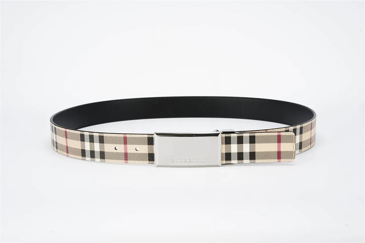 Burberry Knight Haymarket Check cinto de couro bege 9