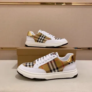 Burberry প্লেইড-প্যানেল্ড গোল্ড হিল ট্যাব লাইফস্টাইল স্নিকার্স