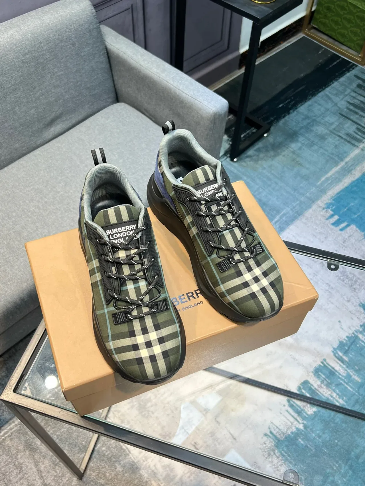 Burberry Plaid Upper Lace-Up Lifestyle Sneakers 4