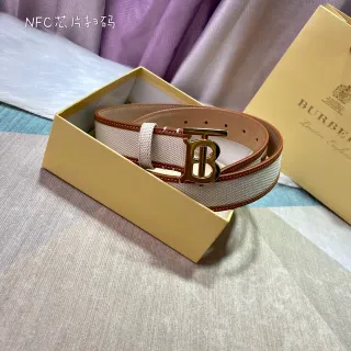 Burberry TB Monogram Beige Brown Leather-Trimmed Canvas Belt