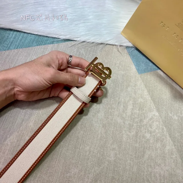 Burberry TB Monogram Beige Brown Leather-Trimmed Canvas Belt 3